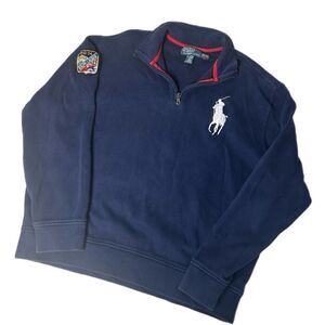 Polo Ralph Lauren Pullover 1/4 Zip Big Pony Ski Patch Navy Blue size XL LS Men